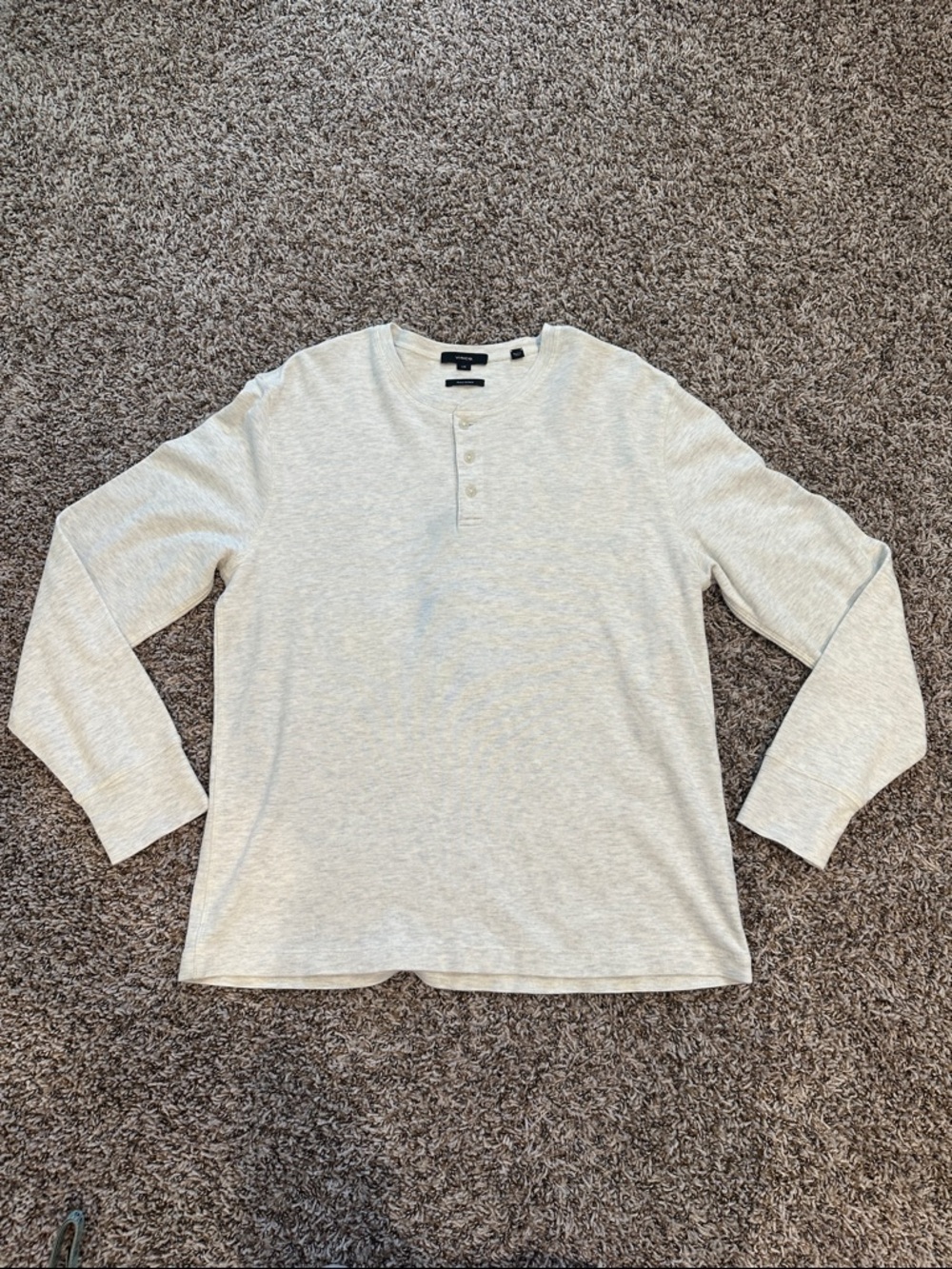 Men's Vince Cream/Light Gray Heather Pima Cotton Henley Long-Sleeve Shirt